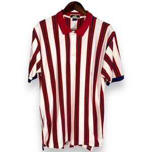 80s Duckster Red & White Stripe Made in USA Polo L
